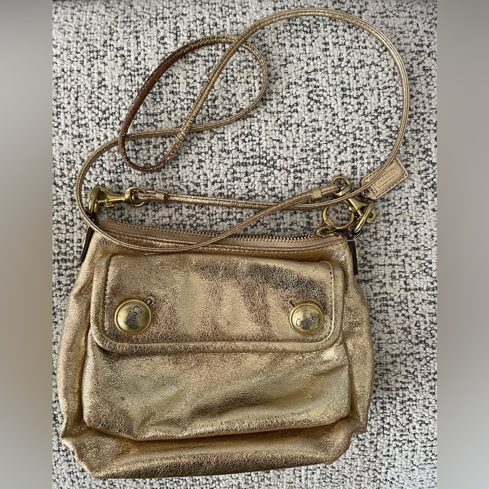 Coach Poppy gold leather purse